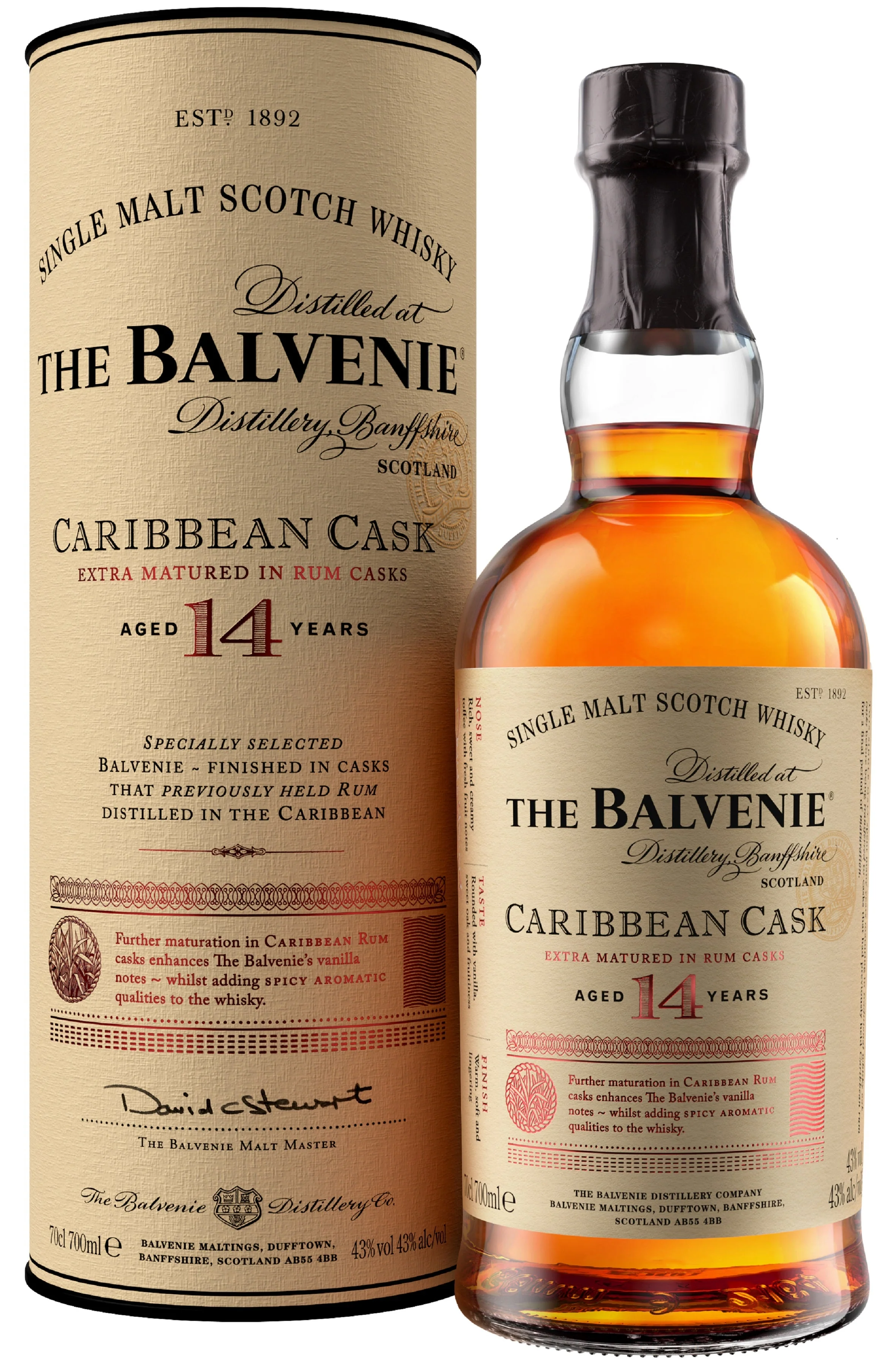 Balvenie 14-Year-Old Caribbean Cask Single Malt Scotch Whisky, 43%
